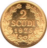 reverse of 2 Scudi - Coat of Arms (1975) coin with KM# 50 from San Marino. Inscription: 2 SCUDI 1975