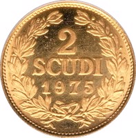 San Marino coin 2 Scudi - Coat of Arms (1975) reverse reverse of 2 Scudi - Coat of Arms (1975) coin with KM# 50 from San Marino. Inscription: 2 SCUDI 1975