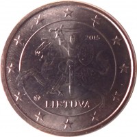 Lithuania coin 1 Euro Cent (2015 - 2018) obverse obverse of 1 Euro Cent (2015 - 2018) coin with KM# 205 from Lithuania. Inscription: 2015 Lietuva