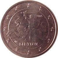 obverse of 5 Euro Cent (2015 - 2018) coin with KM# 207 from Lithuania. Inscription: 2015 LIETUVA