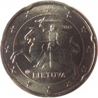 obverse of 20 Euro Cent (2015 - 2018) coin with KM# 209 from Lithuania. Inscription: 2015 LIETUVA