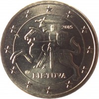 obverse of 50 Euro Cent (2015 - 2018) coin with KM# 210 from Lithuania. Inscription: 2015 LIETUVA