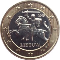 obverse of 1 Euro (2015 - 2018) coin with KM# 211 from Lithuania. Inscription: 2015 LIETUVA