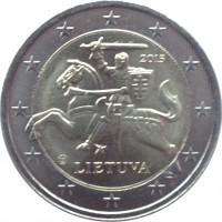 obverse of 2 Euro (2015 - 2018) coin with KM# 212 from Lithuania. Inscription: 2015 LIETUVA