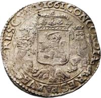 Dutch Republic coin 1 Ducaton (1659 - 1674) obverse obverse of 1 Ducaton (1659 - 1674) coin with KM# 46.1 from Dutch Republic. Inscription: CONCORDIA - RES PARVӔ - CRESCVNT - 1661