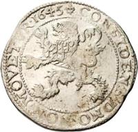 Dutch Republic coin 1 Leeuwendaalder (1616 - 1649) obverse obverse of 1 Leeuwendaalder (1616 - 1649) coin with KM# 14.2 from Dutch Republic. Inscription: CONFIDENS DNO NON MOVETVR 1645
