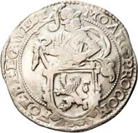 Dutch Republic coin 1 Leeuwendaalder (1616 - 1649) reverse reverse of 1 Leeuwendaalder (1616 - 1649) coin with KM# 14.2 from Dutch Republic. Inscription: MO ARG PRO CON - FOE BELG WEST