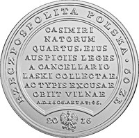 obverse of 50 Złotych - Aleksander Jagiellończyk (John Alexander Jagiellon) (2016) coin with Y# 963 from Poland. Inscription: RZECZPOSPOLITA POLSKA · 50 ZŁ 2016 mw CASIMIRI NATORUM QUARTUS, EJUS AUSPICIIS LEGES A CANCELLARIO LASKI COLLECTAE, AC TYPIS EXCU