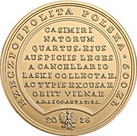obverse of 500 Złotych - Aleksander Jagiellończyk (John Alexander Jagiellon) (2016) coin with Y# 970 from Poland. Inscription: RZECZPOSPOLITA POLSKA · 500 ZŁ 2016 mw CASIMIRI NATORUM QUARTUS, EJUS AUSPICIIS LEGES A CANCELLARIO LASKI COLLECTAE, AC TYPIS EX