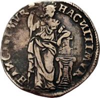 Dutch Republic coin 1 Gulden (1682 - 1687) reverse reverse of 1 Gulden (1682 - 1687) coin with KM# 75 from Dutch Republic. Inscription: HAC NITIMVR - HANC TVEMVR