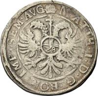 Dutch Republic coin 28 Stuivers - Mattias I (1617 - 1621) obverse obverse of 28 Stuivers - Mattias I (1617 - 1621) coin with KM# 25 from Dutch Republic. Inscription: MATTH I D G ROM IMP SEM AVG