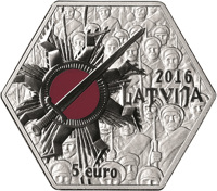 obverse of 5 Euro - To commemorate the heroes of the Christmas Battles (2016) coin with KM# 179 from Latvia. Inscription: 2016 LATVIJA 5 EURO