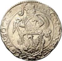 Dutch Republic coin 1 Leeuwendaalder (1640) reverse reverse of 1 Leeuwendaalder (1640) coin with KM# 52 from Dutch Republic. Inscription: IMP CIV CONF BE - LG PR SOCI 1640