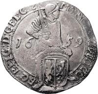 Dutch Republic coin 1 Ducat (1659 - 1680) obverse obverse of 1 Ducat (1659 - 1680) coin with KM# 42 from Dutch Republic. Inscription: MO : NO : ARG : PRO : CON FOE : BELG : D : GEL : C : Z .