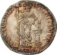 Dutch Republic coin 1 Guilder (1715 - 1764) reverse reverse of 1 Guilder (1715 - 1764) coin with KM# 63.2 from Dutch Republic. Inscription: I735 / HAC NITIMVR - HANC TVEMVR