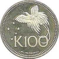reverse of 100 Kina - Elizabeth II - Sir Julius Chan (1981) coin with KM# 19 from Papua New Guinea. Inscription: K 100