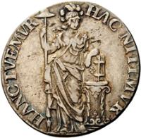 Dutch Republic coin 1 Guilder (1681 - 1682) reverse reverse of 1 Guilder (1681 - 1682) coin with KM# 60.1 from Dutch Republic. Inscription: HAC NITIMVR - HANC TVEMVR