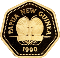 obverse of 100 Kina - Elizabeth II - Queen Alexandra Butterfly (1990 - 1992) coin with KM# 29 from Papua New Guinea. Inscription: PAPUA NEW GUINEA 1990