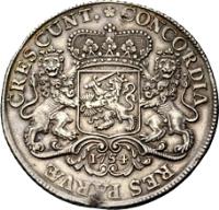 Dutch Republic coin 1 Ducaton (1734 - 1756) obverse obverse of 1 Ducaton (1734 - 1756) coin with KM# 90.1 from Dutch Republic. Inscription: CONCORDIA - RES PARVÆ - CRESCUNT