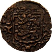 Dutch Republic coin 1 Duit - Reckheim (1604 - 1620) obverse obverse of 1 Duit - Reckheim (1604 - 1620) coin with KM# 16 from Dutch Republic. Inscription: NISI DOMINVS DNS NOBISCV