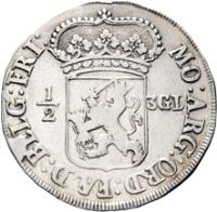 Dutch Republic coin 1/2 3 Guilder (1696) reverse reverse of 1/2 3 Guilder (1696) coin with KM# 74 from Dutch Republic. Inscription: ½ 3GL MO : ARG : ORD : FAED : BELG : FRI :