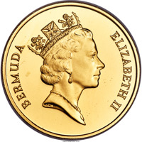 obverse of 100 Dollars - Elizabeth II - Hogge Money (1989) coin with KM# 60 from Bermuda. Inscription: BERMUDA ELIZABETH II