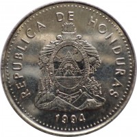 obverse of 50 Centavos - 50th Anniversary F.A.O. (1994) coin with KM# 88 from Honduras. Inscription: REPUBLICA DE HONDURAS 1994