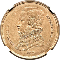 obverse of 20 Réis (1860) coin with KM# Pn 88 from Brazil. Inscription: PETRUS.II.D.G.C.IMP. ET PERP.BRAS.DEF 1860