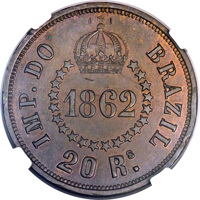 reverse of 20 Réis (1862) coin with KM# Pn 92 from Brazil. Inscription: IMP. DO BRASIL 1862 20 Rs