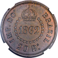 Brazil coin 20 Réis (1862) reverse reverse of 20 Réis (1862) coin with KM# Pn 92 from Brazil. Inscription: IMP. DO BRASIL 1862 20 Rs