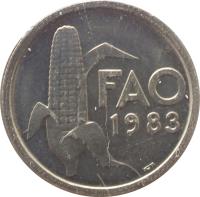 reverse of 2.50 Escudos - FAO (1983) coin with KM# 617 from Portugal. Inscription: FAO 1983