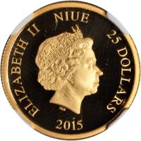 Niue coin 25 Dollars - Elizabeth II - Cinderella (2015) obverse obverse of 25 Dollars - Elizabeth II - Cinderella (2015) coin from Niue. Inscription: ELIZABETH II NIUE 25 DOLLARS IRB 2015