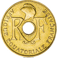French Equatorial Africa coin 5 Centimes (1943) obverse obverse of 5 Centimes (1943) coin with KM# 3 from French Equatorial Africa. Inscription: RF AFRIQUE EQUATORIALE FRANÇAISE