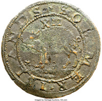 obverse of 12 Pence - James I (1616) coin with KM# A5 from Bermuda. Inscription: SOMMER ISLANDS XII