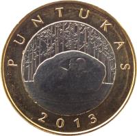 reverse of 2 Litai - Creations of nature and man - Puntukas stone (2013) coin with KM# 189 from Lithuania. Inscription: PUNTUKAS 2013