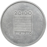 reverse of 20 Escudos (1970) coin from Portugal. Inscription: 20$00 1970 ENSAIO AMÉRICO GRAV.