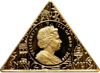 Isle of Man coin 1 Crown - Elizabeth II - Tutankhamun (2009) obverse obverse of 1 Crown - Elizabeth II - Tutankhamun (2009) coin from Isle of Man. Inscription: TUT ELIZABETH II ISLE OF MAN 2009 ANKH AMUN