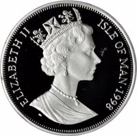 Isle of Man coin 1 Crown - Elizabeth II - American Independence (1998) obverse obverse of 1 Crown - Elizabeth II - American Independence (1998) coin with KM# 888a from Isle of Man. Inscription: ELIZABETH II ISLE OF MAN·1998 PM