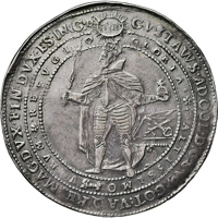 Sweden coin 2 Riksdaler - Gustav II Adolf - Coronation of Gustav II Adolf as King of Sweden (1617) obverse obverse of 2 Riksdaler - Gustav II Adolf - Coronation of Gustav II Adolf as King of Sweden (1617) coin with KM# 85 from Sweden. Inscription: ( יהוה ) GVSTAVVS · ADOL · D:G · SVE · GOT · VA·Q · MAG:DVX · FIN · DVX · ES: ING · D GLORIA ·*· ALTISSIMO ·*· SVO