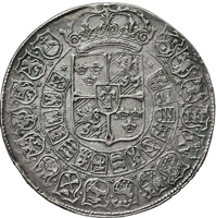 reverse of 2 Riksdaler - Gustav II Adolf - Coronation of Gustav II Adolf as King of Sweden (1617) coin with KM# 85 from Sweden.
