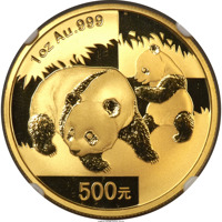 reverse of 500 Yuan - Panda Series - Panda; Gold Bullion (2008) coin with KM# 1821 from China.