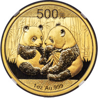 reverse of 500 Yuan - Panda Series - Panda; Gold Bullion (2009) coin with KM# 1872 from China.