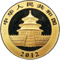 obverse of 500 Yuan - Panda Series - Panda; Gold Bullion (2012) coin with KM# 2024 from China.