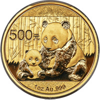reverse of 500 Yuan - Panda Series - Panda; Gold Bullion (2012) coin with KM# 2024 from China.