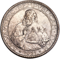 San Marino coin 20 Lire (1931) obverse obverse of 20 Lire (1931) coin with KM# Pn4 from San Marino. Inscription: SALVAM · FAC · REMPVBLICAM · TVAM