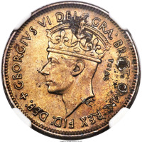 obverse of 1 Shilling - George VI (1952) coin with KM# TS1 from British West Africa. Inscription: GEORGIVS VI DEI GRA:BRITT: OMN: REX FID: DEF: TRIAL