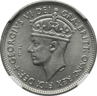 British West Africa coin 1 Shilling - George VI (1952) obverse obverse of 1 Shilling - George VI (1952) coin with KM# TS4 from British West Africa. Inscription: GEORGIVS VI DEI GRA:BRITT: OMN: REX FID: DEF: TRIAL