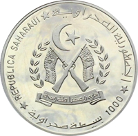 obverse of 1000 Pesetas - Pioneers of Humanity - Red Cross (1997) coin from Western Sahara.