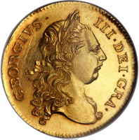 United Kingdom coin 2 Guineas - George III (1773) obverse obverse of 2 Guineas - George III (1773) coin with KM# Pn51 from United Kingdom. Inscription: GEORGIVS · III · DEI · GRA ·