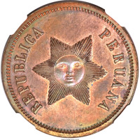 Peru coin 1 Centimo (1855) obverse obverse of 1 Centimo (1855) coin with KM# Pn7 from Peru. Inscription: REPUBLICA PERUANA